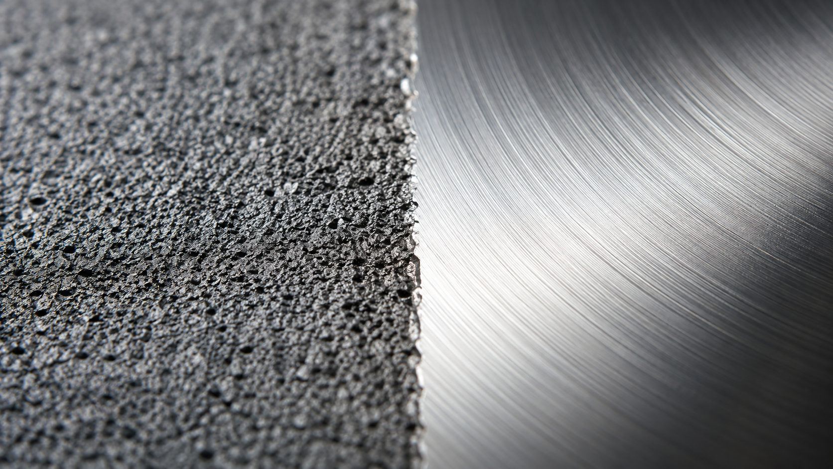 Macro comparison of rough and restored brushed metal